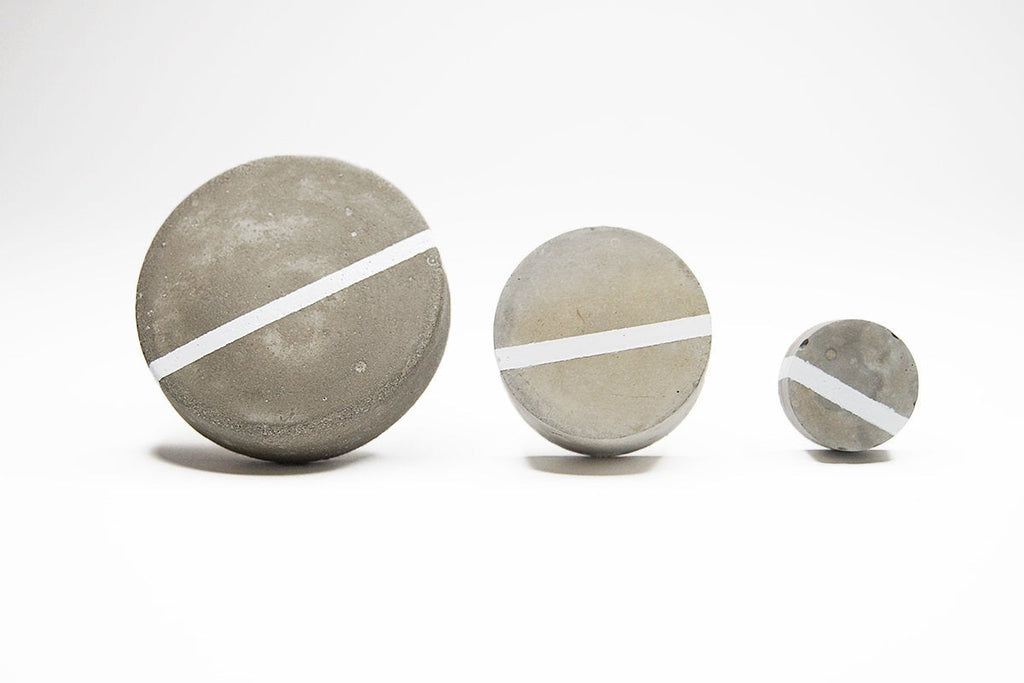 Concrete Round Cabinet Knob in 3 sizes with a thin painted stripe in various colours