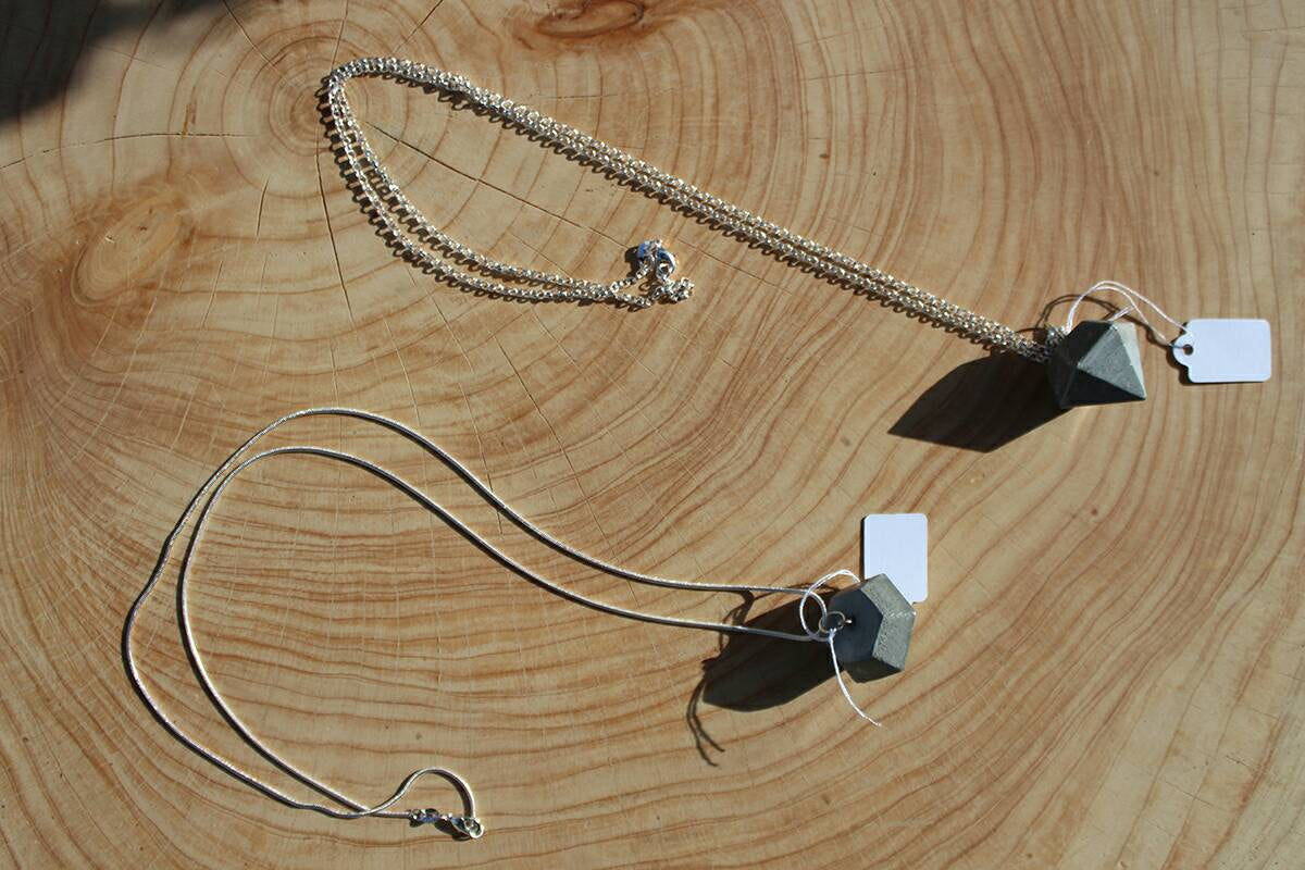 Concrete diamond necklace on a silver sterling plated chain