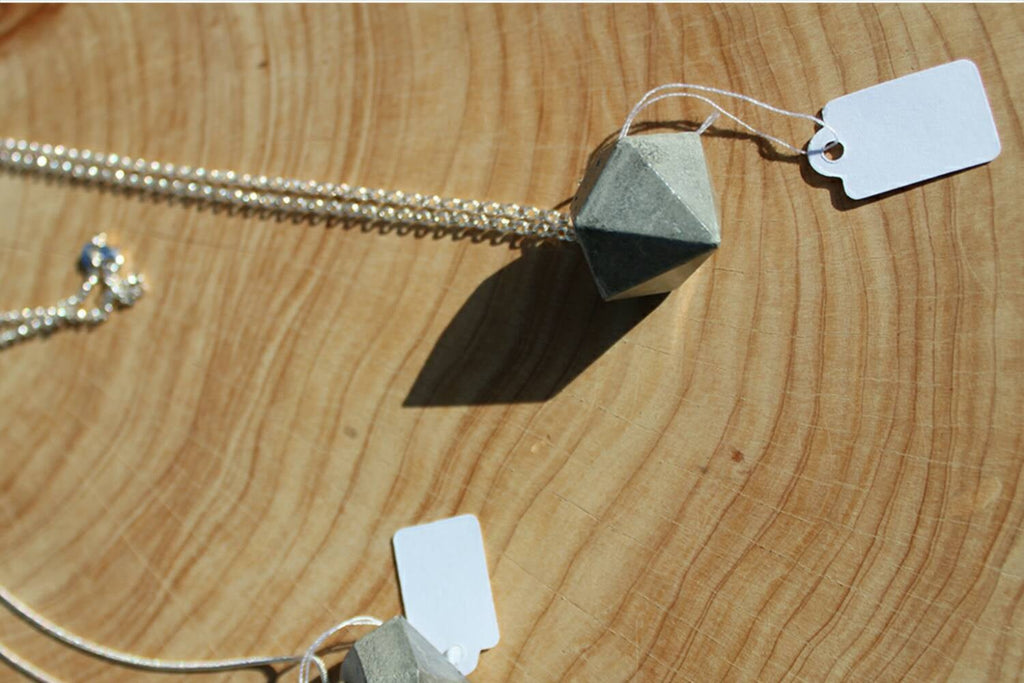 Concrete diamond necklace on a silver sterling plated chain