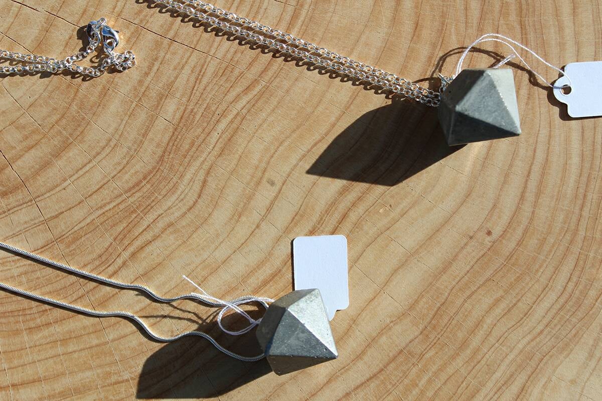 Concrete diamond necklace on a silver sterling plated chain