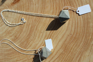 Concrete diamond necklace on a silver sterling plated chain